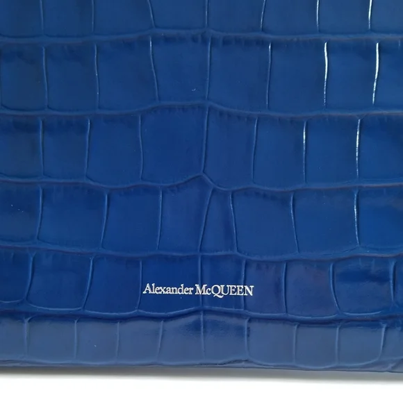 Alexander McQueen Skull Croc-Embossed Leather Pouch Indigo - Picture 5 of 8